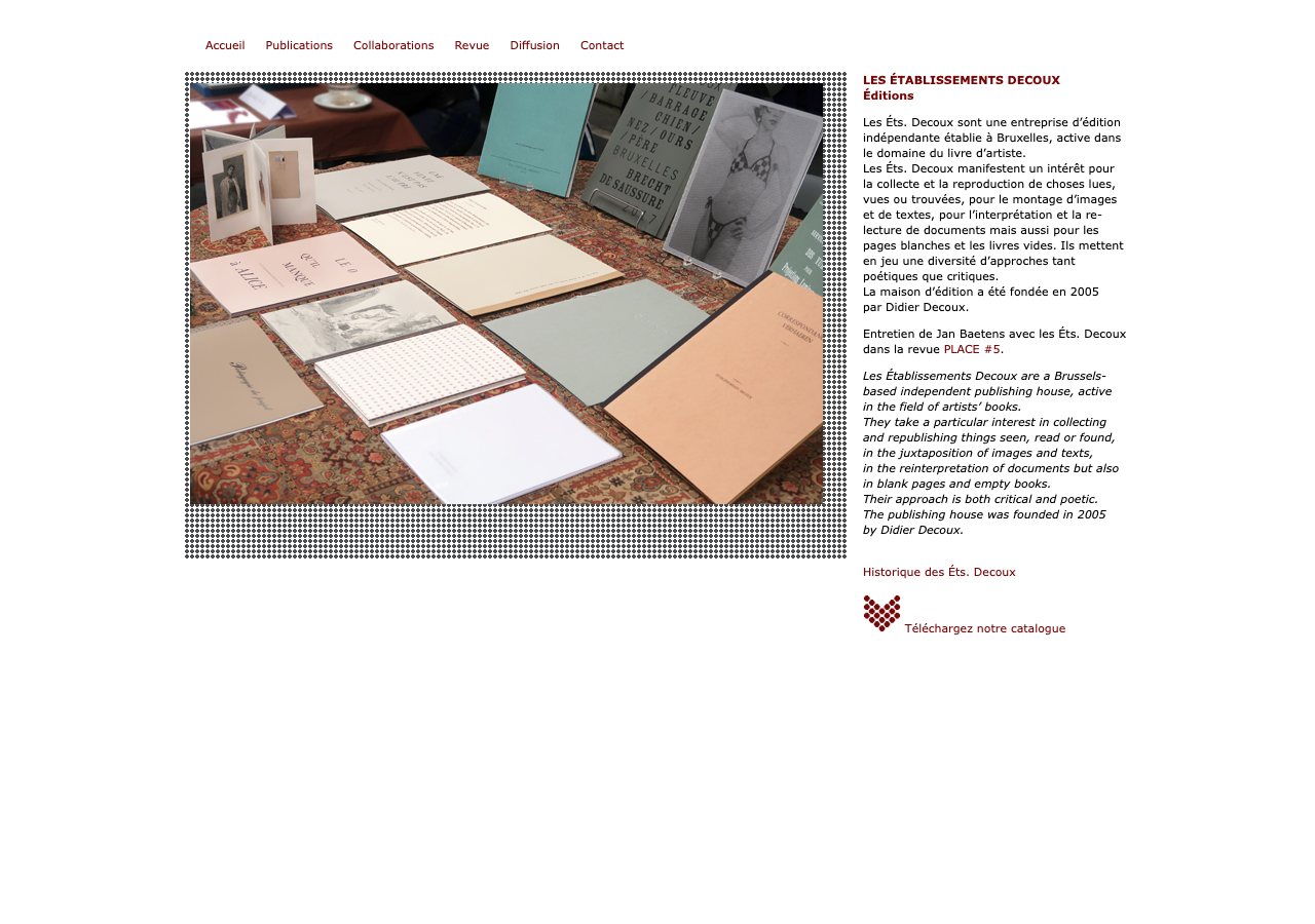 Screenshot of the original Établissements Decoux homepage